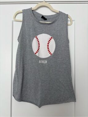 Baseballism Women's Gray Sleeveless Tank with Heart Stitch Graphic